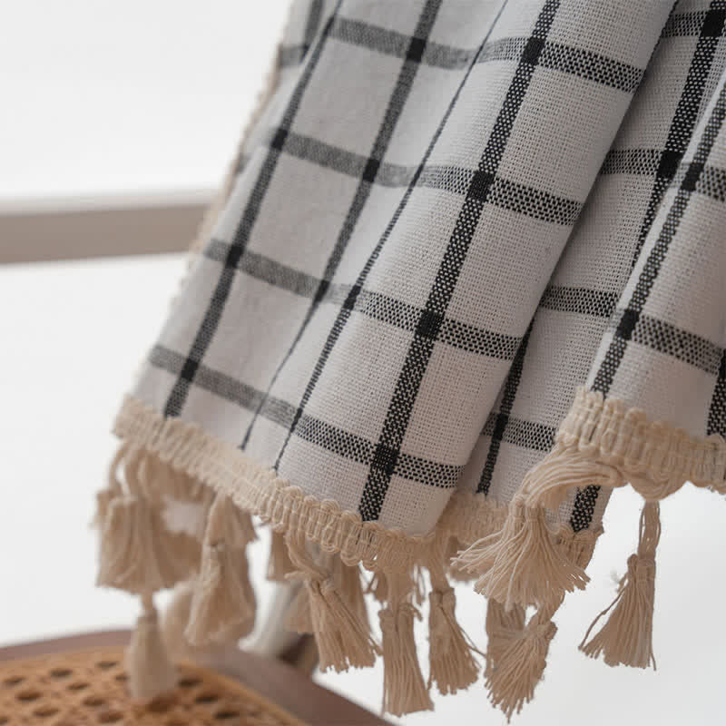 Minimalist Black White Grid Check Curtain