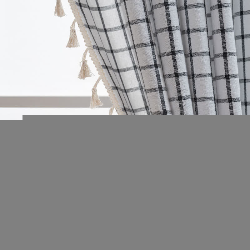 Minimalist Black White Grid Check Curtain