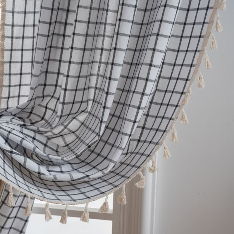 Minimalist Black White Grid Check Curtain