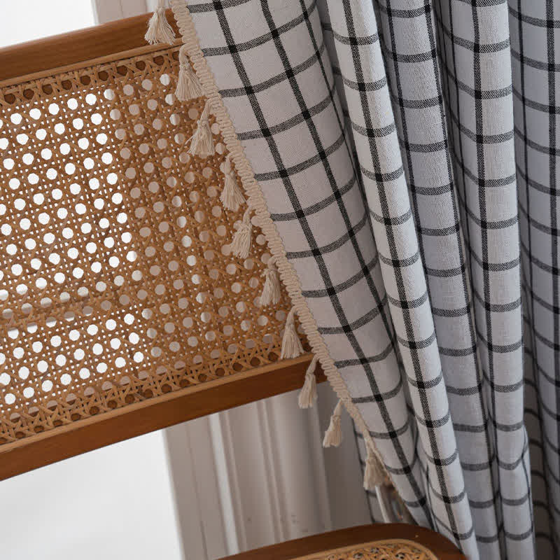 Minimalist Black White Grid Check Curtain