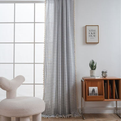 Minimalist Black White Grid Check Curtain