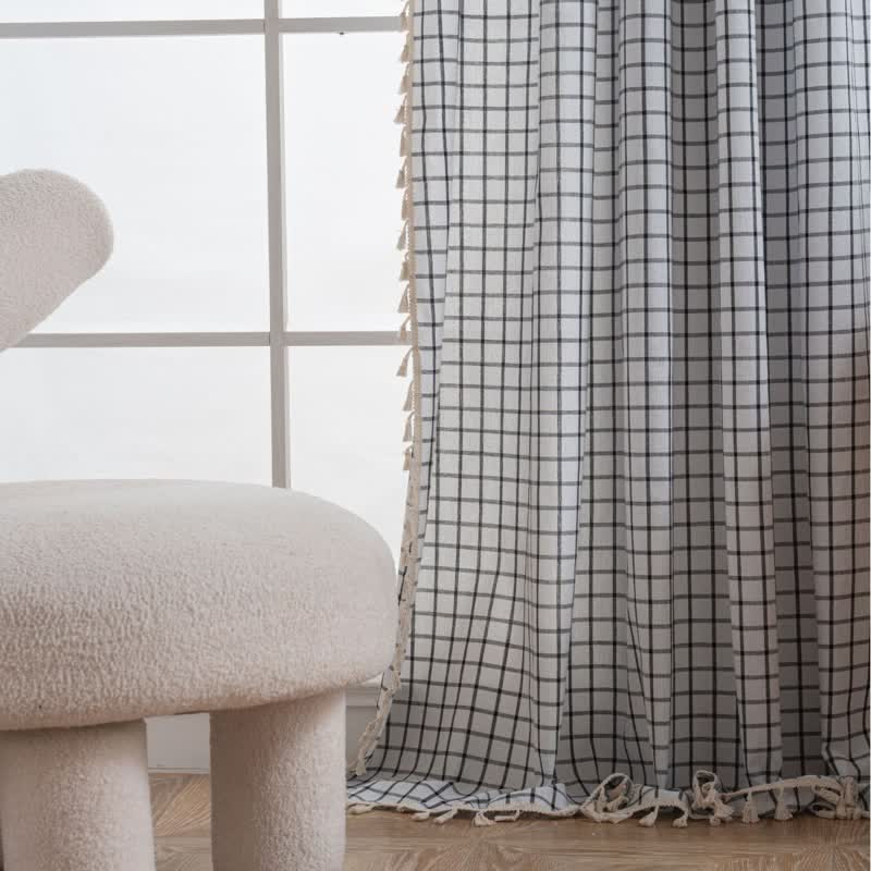 Minimalist Black White Grid Check Curtain