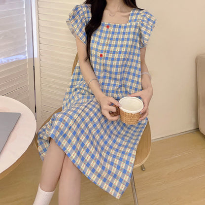Blue Gingham Sleeveless Lounge Dress
