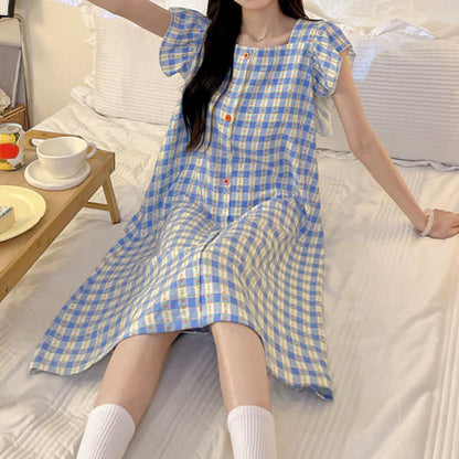 Blue Gingham Sleeveless Lounge Dress