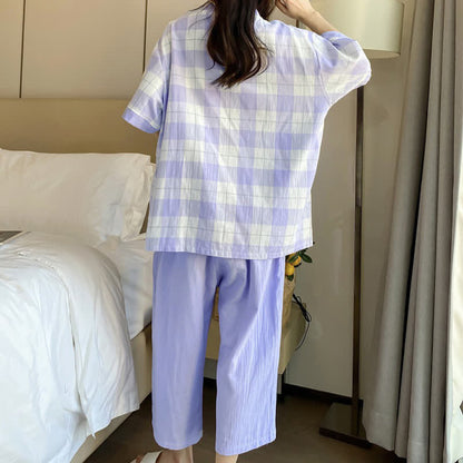 Plaid Cotton Gauze Button-Front Pajama Set