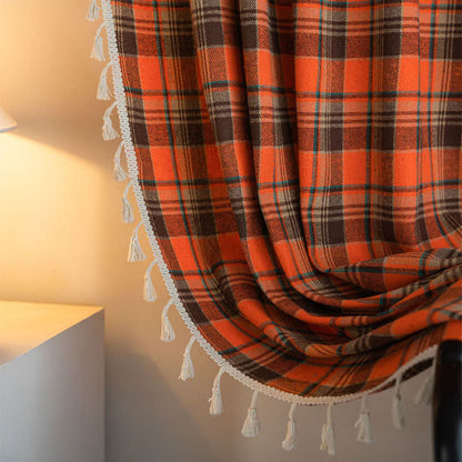Bright Orange Plaid Tassel Curtain