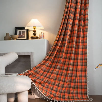 Bright Orange Plaid Tassel Curtain