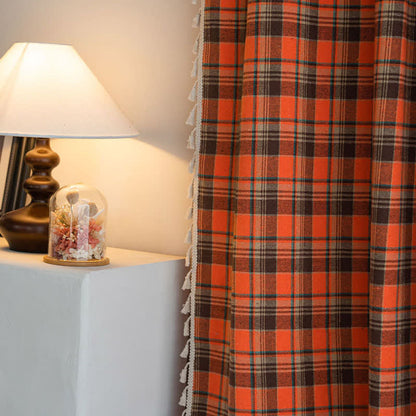 Bright Orange Plaid Tassel Curtain