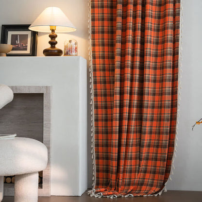 Bright Orange Plaid Tassel Curtain