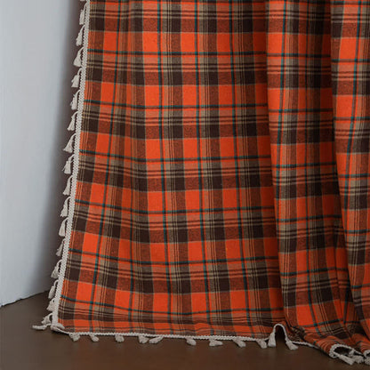 Bright Orange Plaid Tassel Curtain