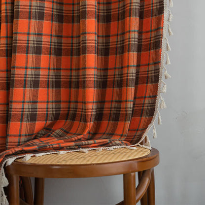 Bright Orange Plaid Tassel Curtain