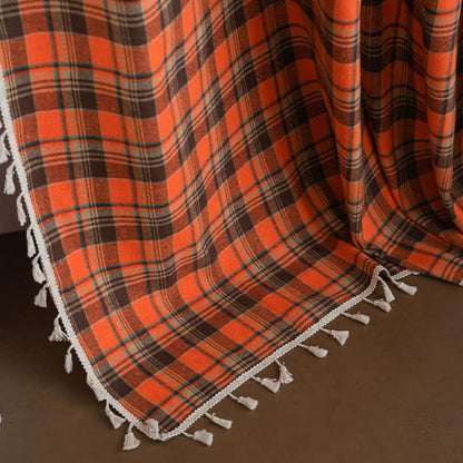 Bright Orange Plaid Tassel Curtain