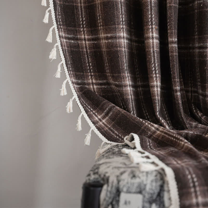 Vintage Style Plaid Tassel Curtain