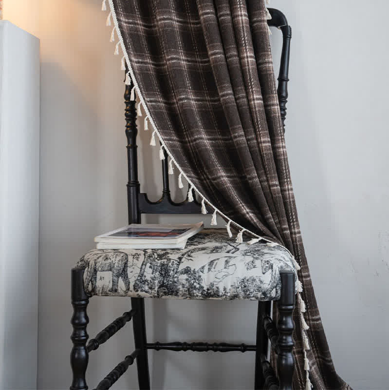 Vintage Style Plaid Tassel Curtain