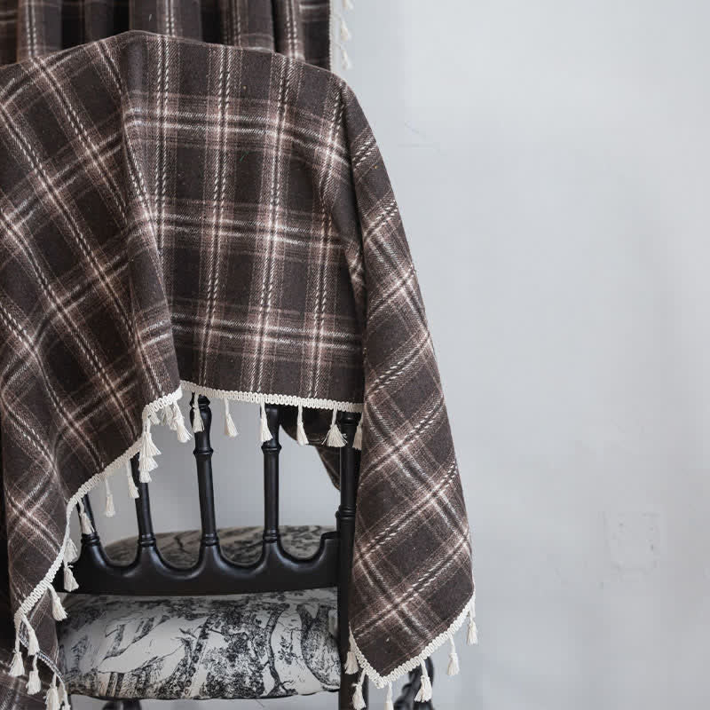 Vintage Style Plaid Tassel Curtain