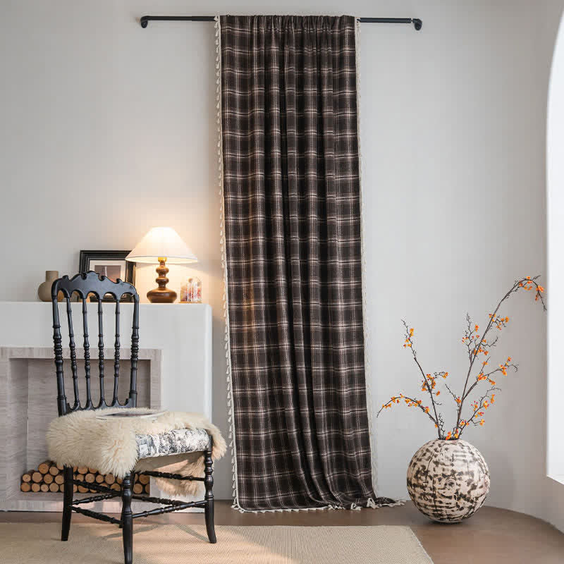 Vintage Style Plaid Tassel Curtain