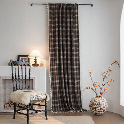 Vintage Style Plaid Tassel Curtain