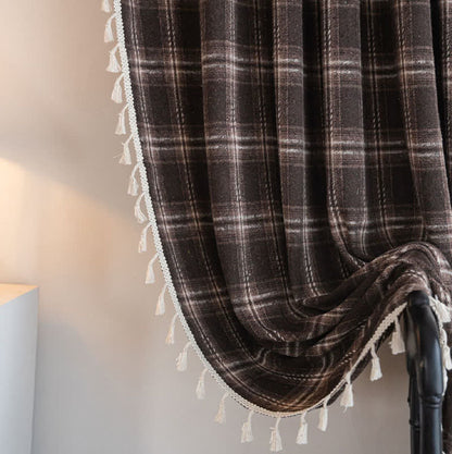 Vintage Style Plaid Tassel Curtain
