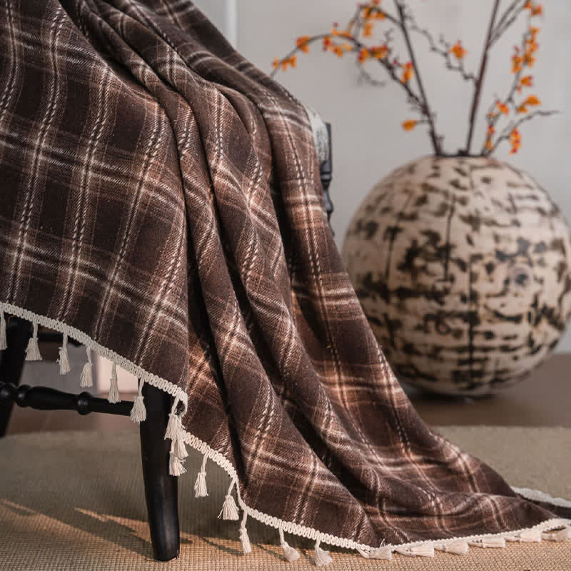 Vintage Style Plaid Tassel Curtain