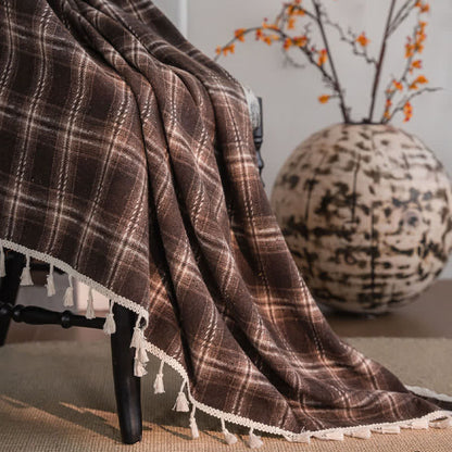 Vintage Style Plaid Tassel Curtain