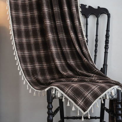 Vintage Style Plaid Tassel Curtain