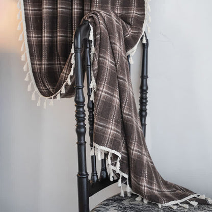 Vintage Style Plaid Tassel Curtain