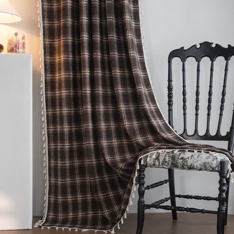Vintage Style Plaid Tassel Curtain