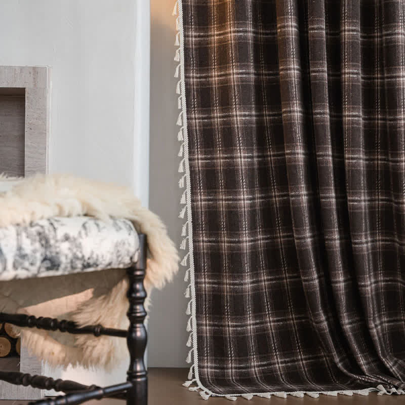 Vintage Style Plaid Tassel Curtain