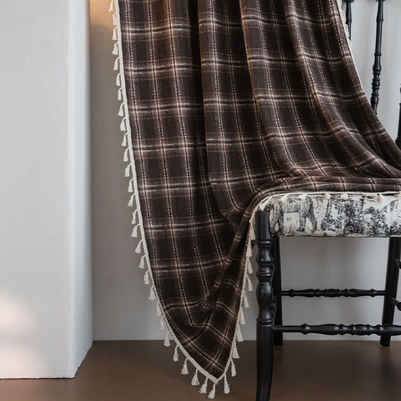 Vintage Style Plaid Tassel Curtain