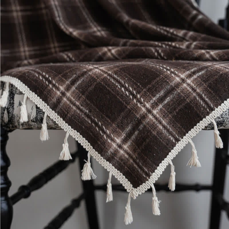 Vintage Style Plaid Tassel Curtain