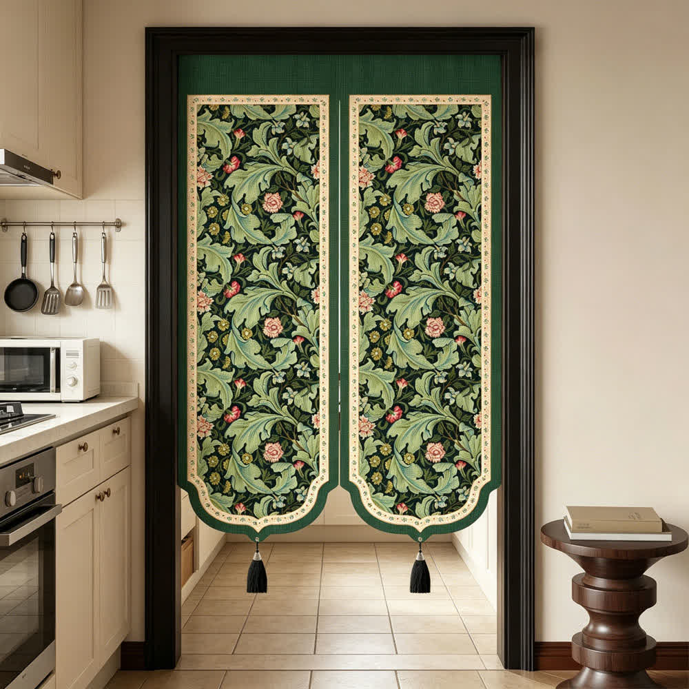 Vintage Floral Door Curtain With Tassels