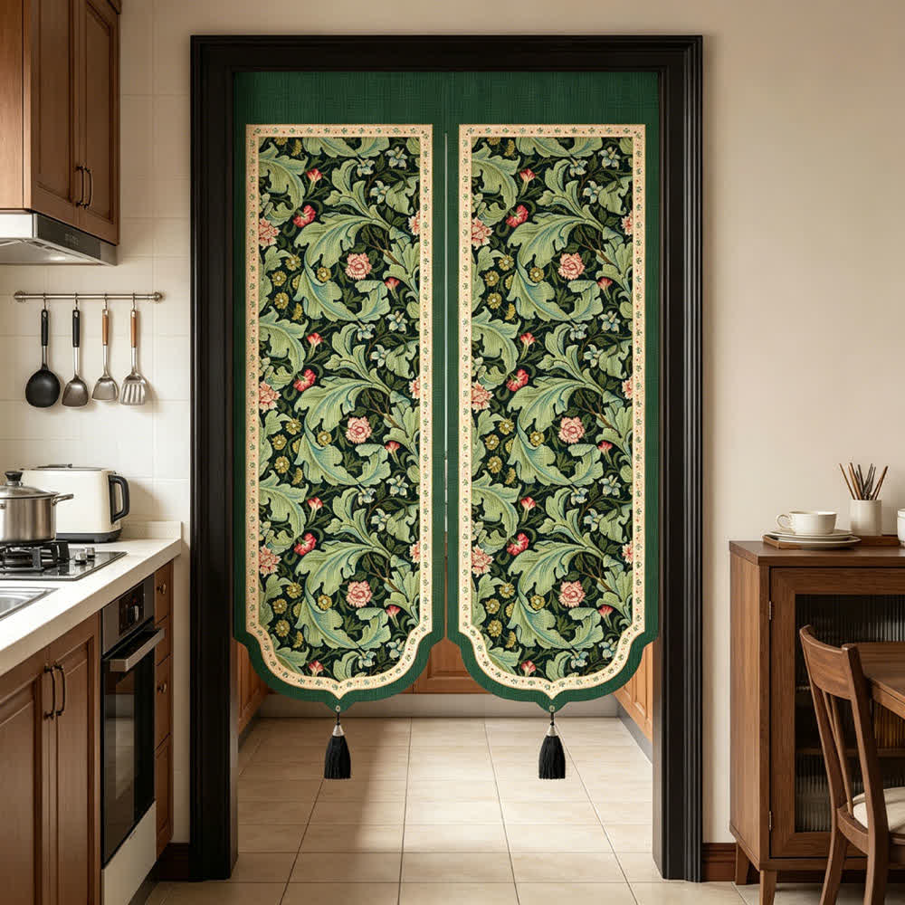 Vintage Floral Door Curtain With Tassels