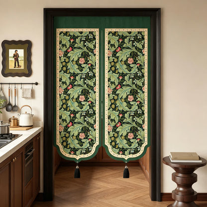 Vintage Floral Door Curtain With Tassels