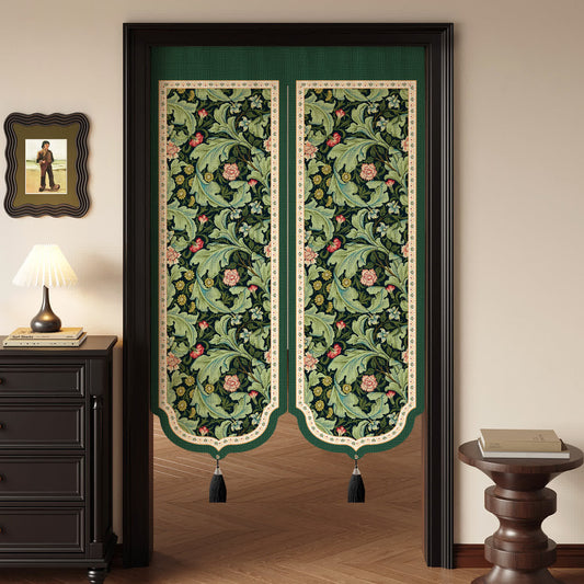 Vintage Floral Door Curtain With Tassels