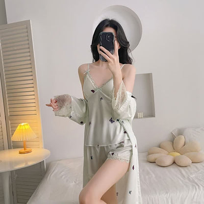 Butterfly Silky Lace Trim Cami Pajama Set