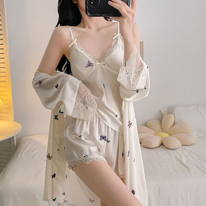 Butterfly Silky Lace Trim Cami Pajama Set