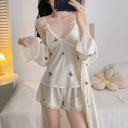 Butterfly Silky Lace Trim Cami Pajama Set