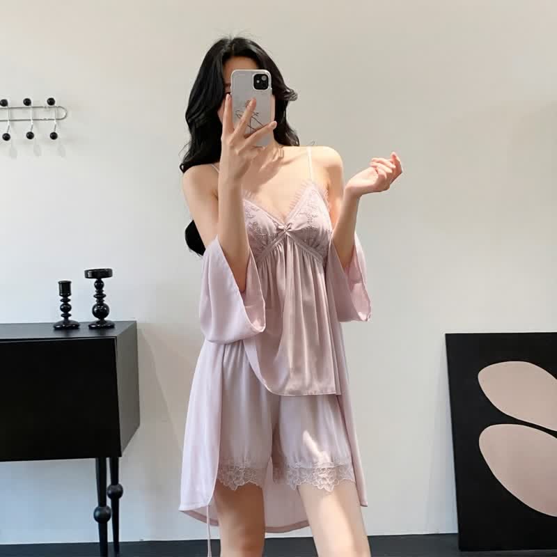 Elegant Lace Trim Loungewear Set
