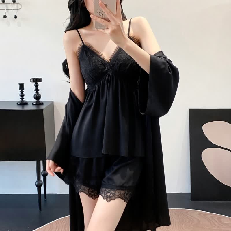 Elegant Lace Trim Loungewear Set