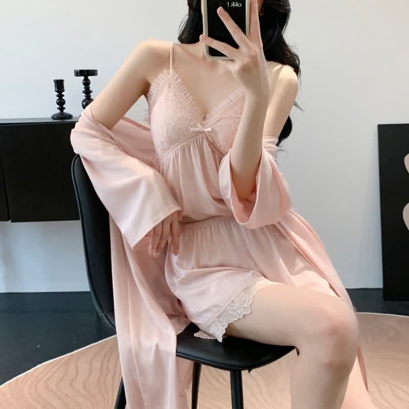 Elegant Lace Trim Loungewear Set