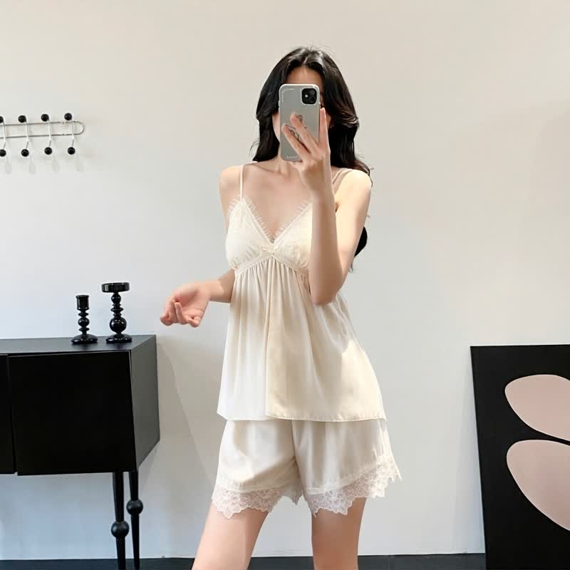 Elegant Lace Trim Loungewear Set