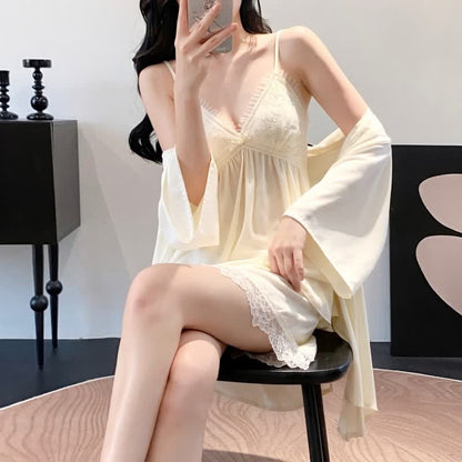 Elegant Lace Trim Loungewear Set