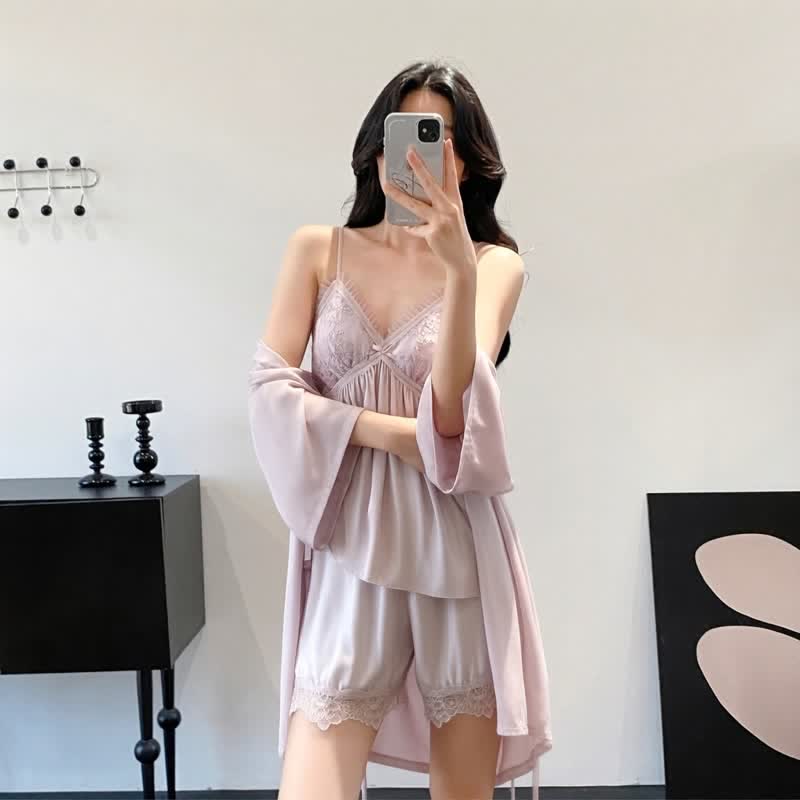 Elegant Lace Trim Loungewear Set