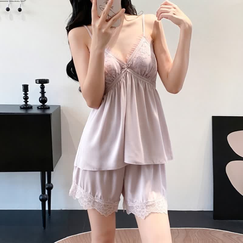 Elegant Lace Trim Loungewear Set