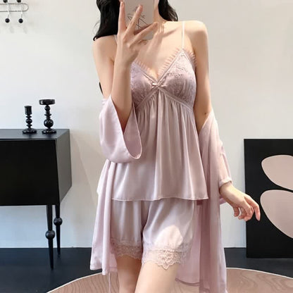 Elegant Lace Trim Loungewear Set