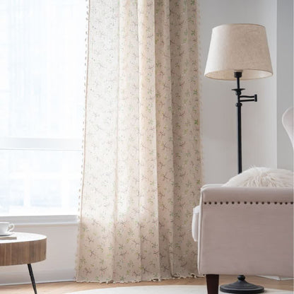 Elegant Branch & Floral Curtain with Tassel