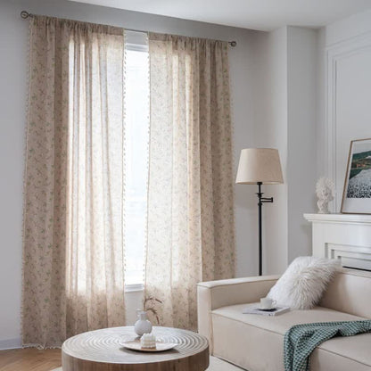 Elegant Branch & Floral Curtain with Tassel