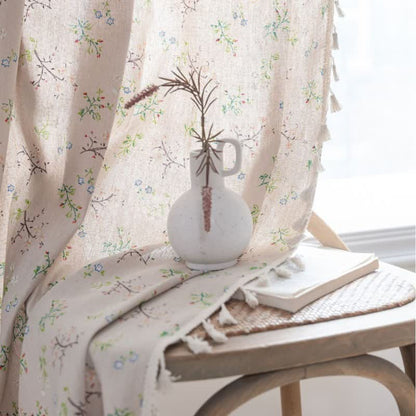 Elegant Branch & Floral Curtain with Tassel
