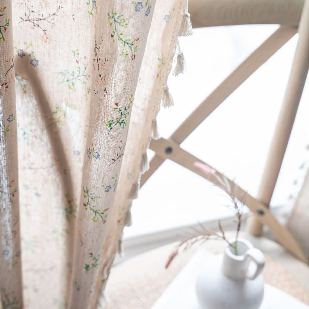 Elegant Branch & Floral Curtain with Tassel