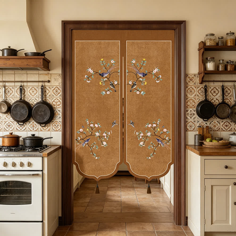 Floral Bird Room Divider Door Curtain
